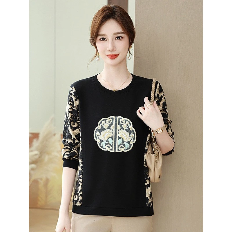 新中式妈妈秋装恤针织小衫2025新款洋气高贵上衣中老年女打底衫