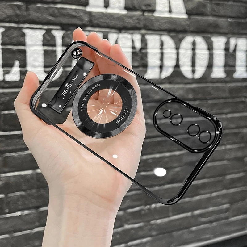 适用荣耀80高级感超薄电镀无边框磁吸贴电镀支架手机壳