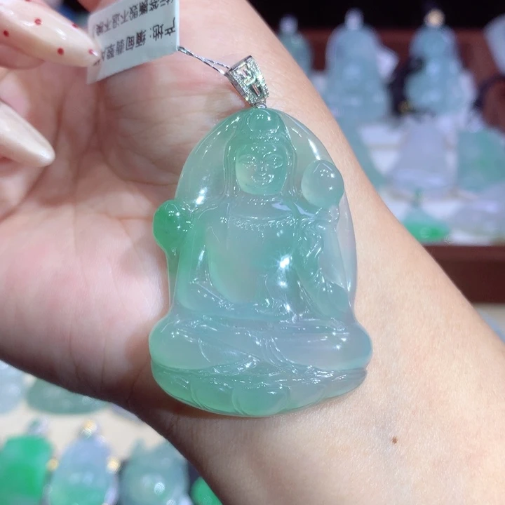 翡翠18K金镶嵌吊坠(不含链)观音