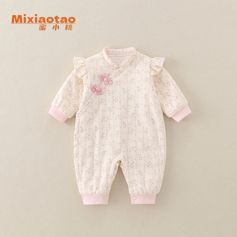 6 40克烟雨 江南 秋冬夹棉婴幼儿飞袖盘扣闭档连体衣哈衣外出服