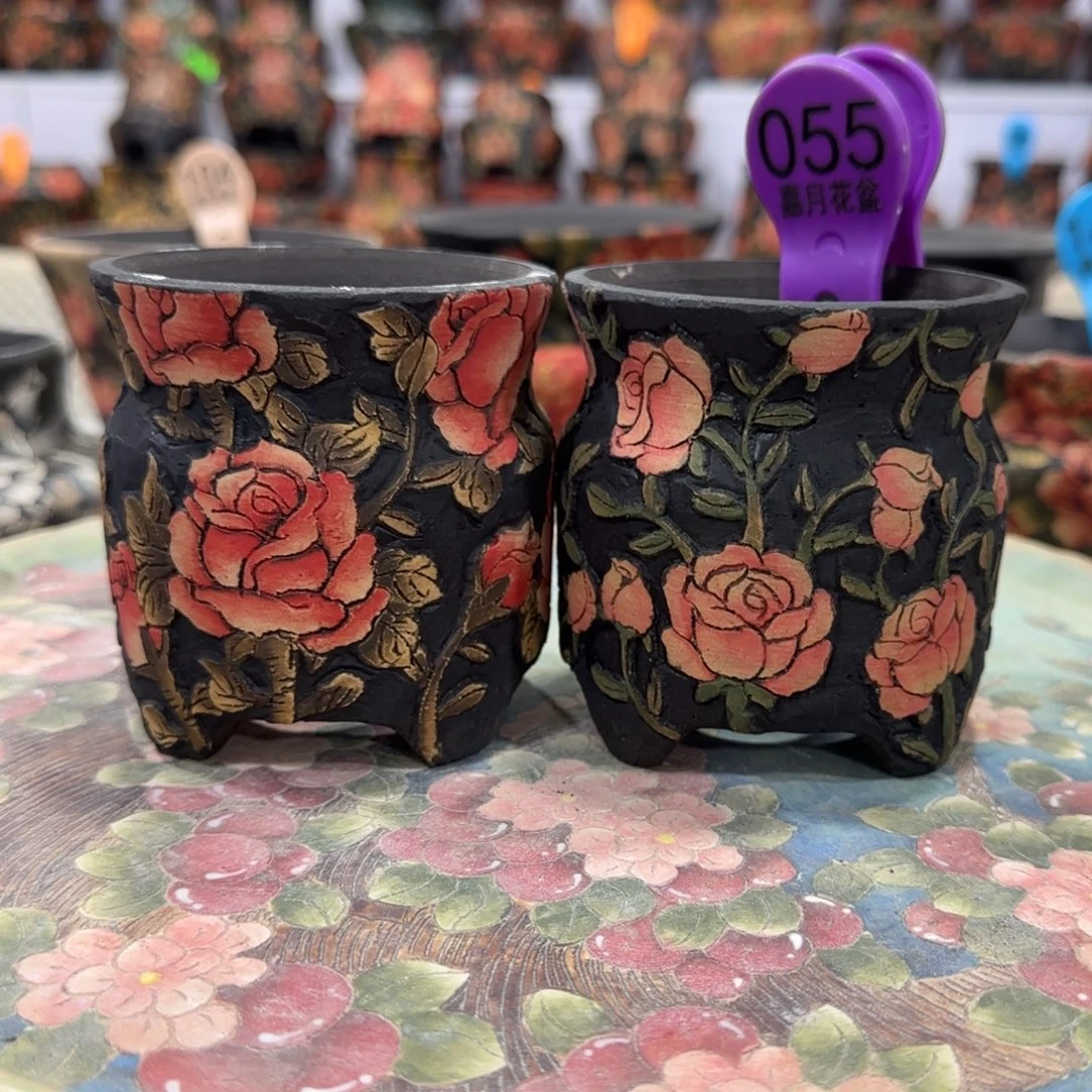 影***源紫砂花盆精品多肉手绘花盆