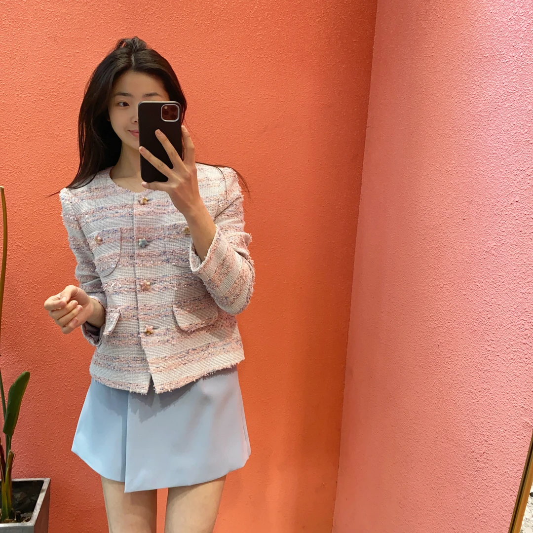 （默茗服装）海星扣蓝粉小香外套