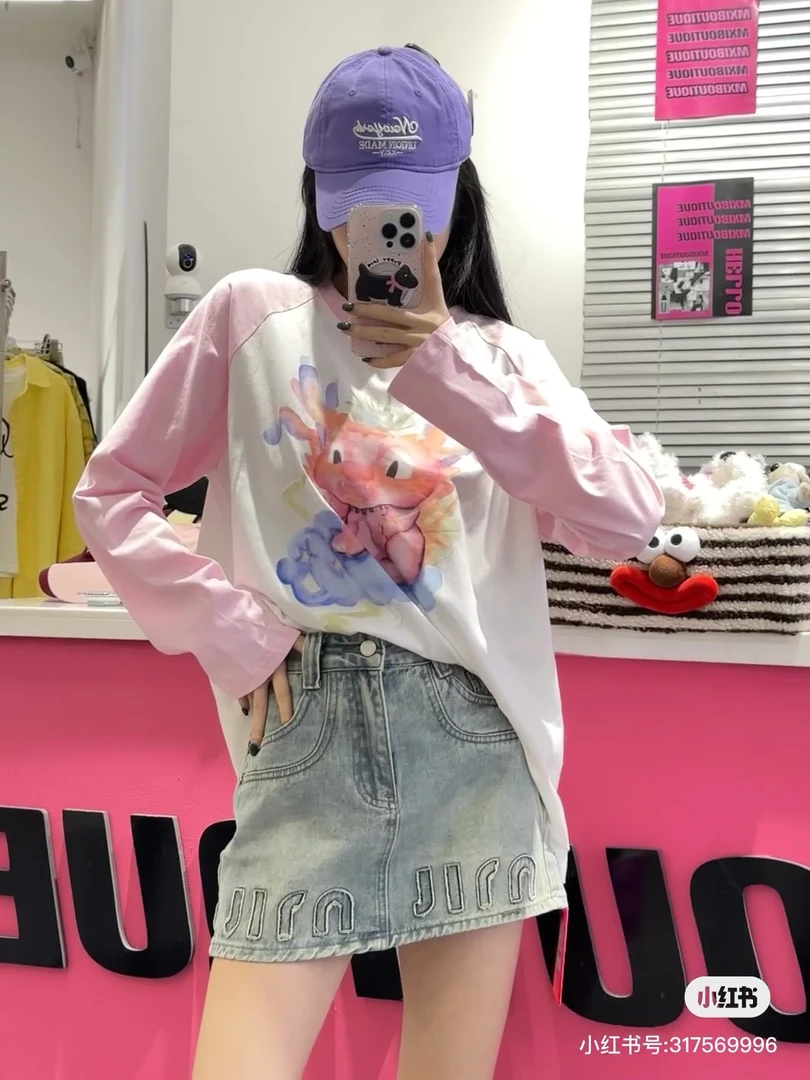 2025夏季新款洋气字母刺绣MiDu显瘦显白复古浅色a字短裙