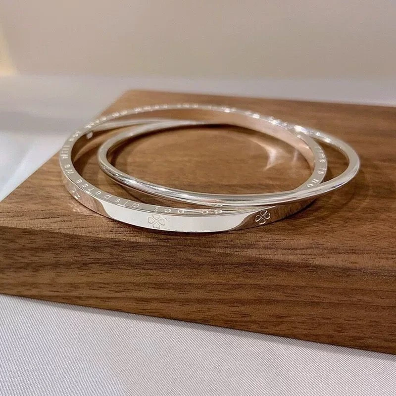 足银手镯 999【12】幸运草双环闭口手镯