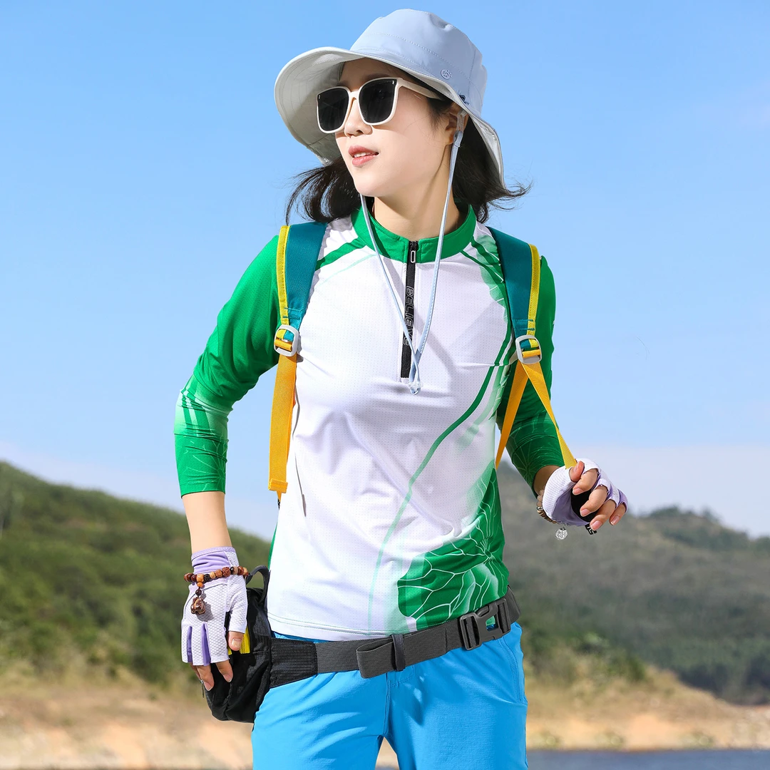 户外冰丝速干衣女长袖T恤轻薄弹力防晒透气运动跑步徒步快干衣女