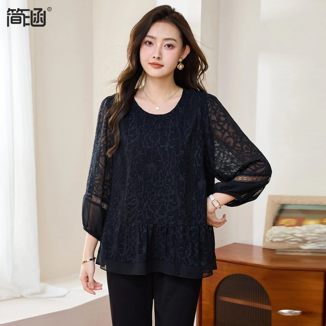 轻奢高级感显瘦上衣简涵大码女装初秋新款时尚设计感雪纺衫Q1190