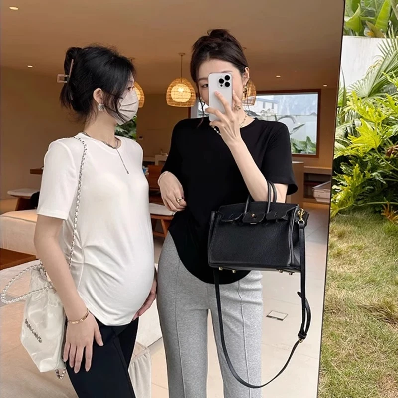 孕妇短袖上衣2025新款T恤夏装气质高级简约时尚短袖显瘦圆领