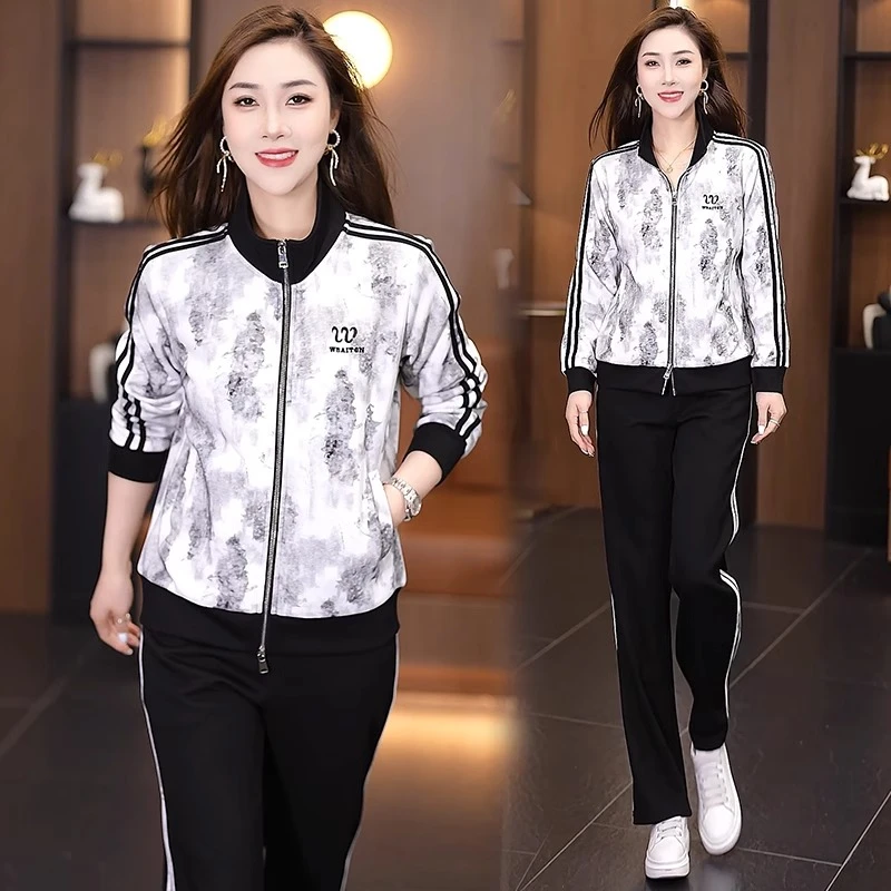 休闲运动套装女士2025春季新款洋气显瘦立领开衫阔腿裤减龄两件套