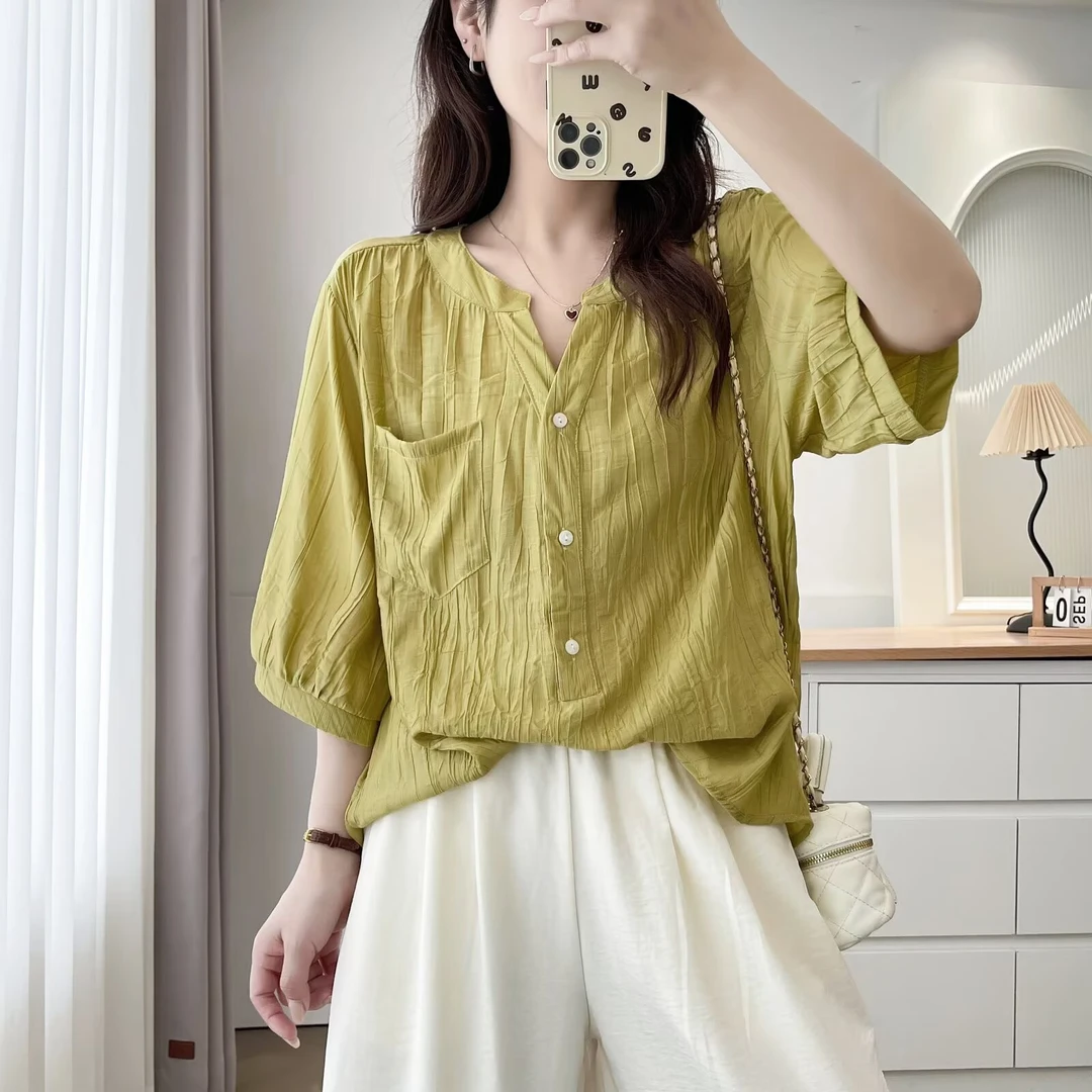 大码女装 胸110-134三粒扣衬衫短袖2531#