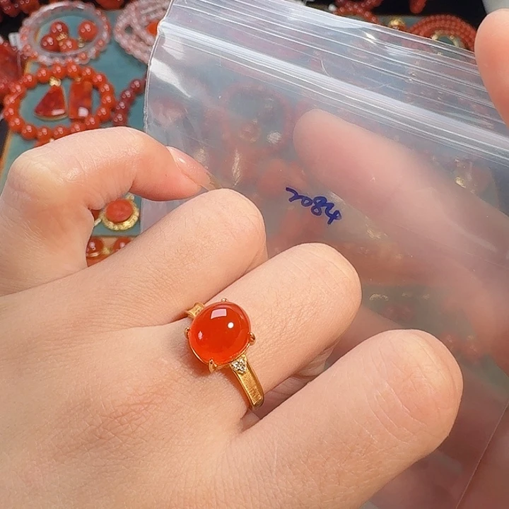 南红玛瑙银S925镶嵌戒指