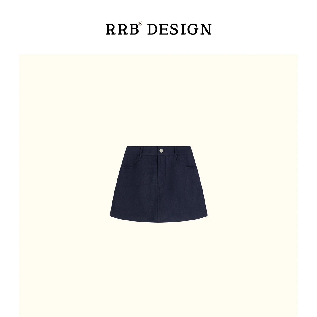 RRB Design「暮蓝短裙」时尚复古深蓝弹力高腰显瘦百搭包臀短裙