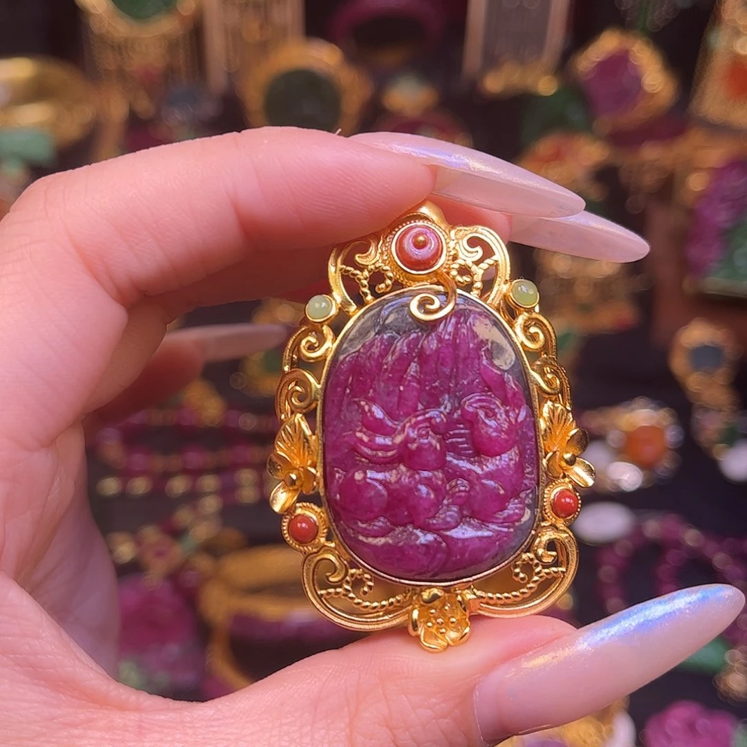 颈饰银S925镀金镶嵌红宝石