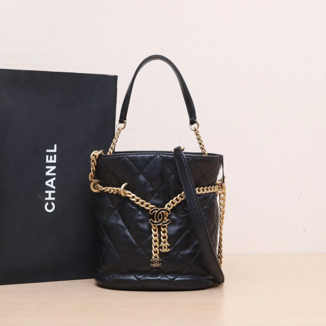 95新 Chanel/香奈儿 小花6珊22P 福袋水桶包双C链条 皮革S珐琅扣