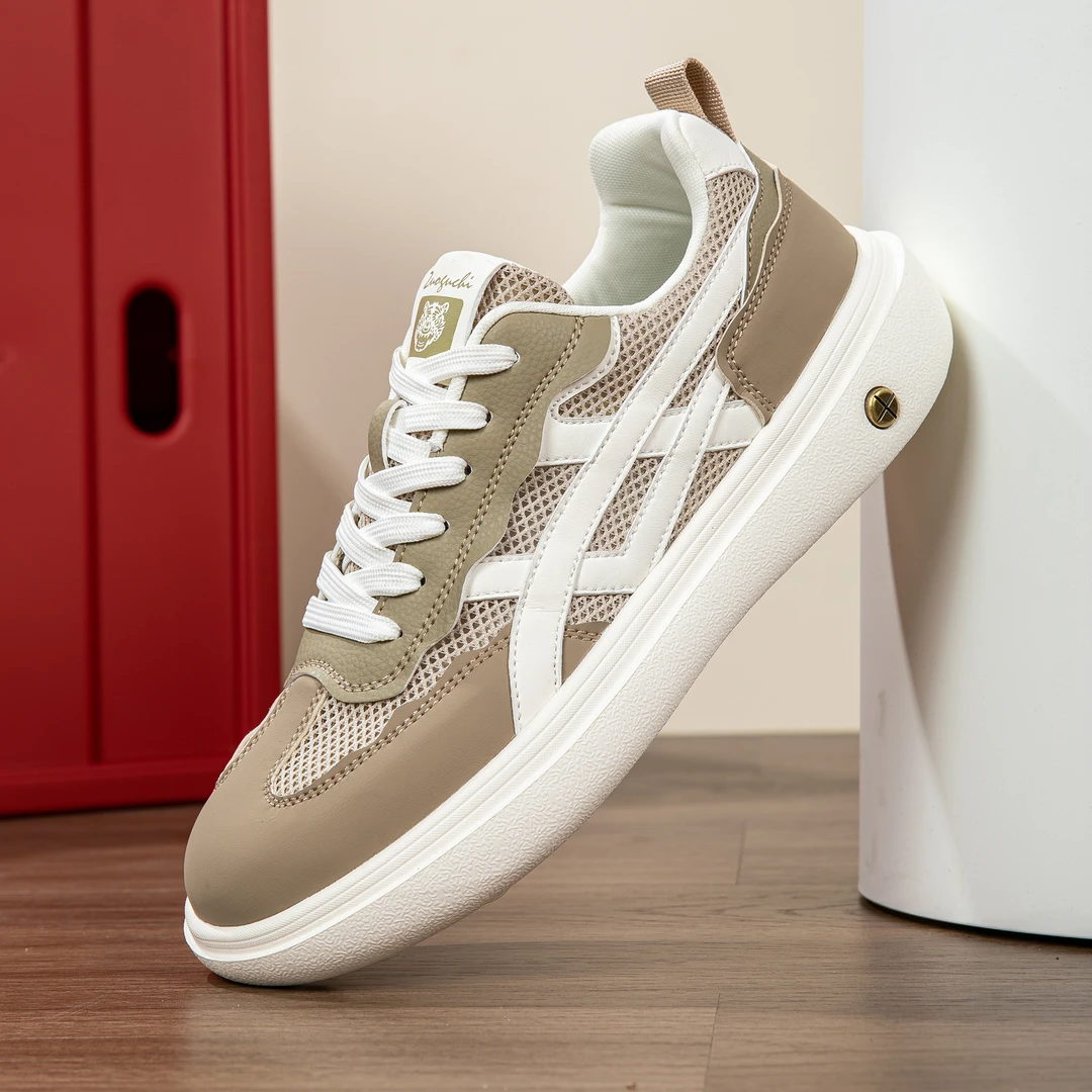 2025德训夏季透气板鞋潮鞋韩版日系图案潮流时尚厚底网面男鞋