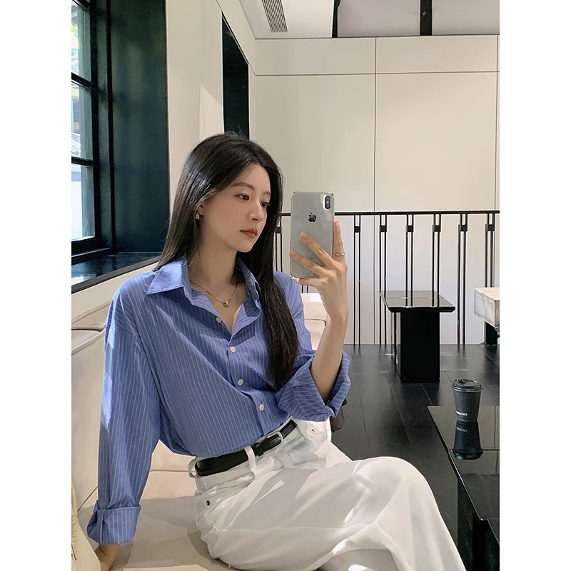 岛歌夫人【灵魂搭配】时髦精BI入蓝白条纹衬衫！53835