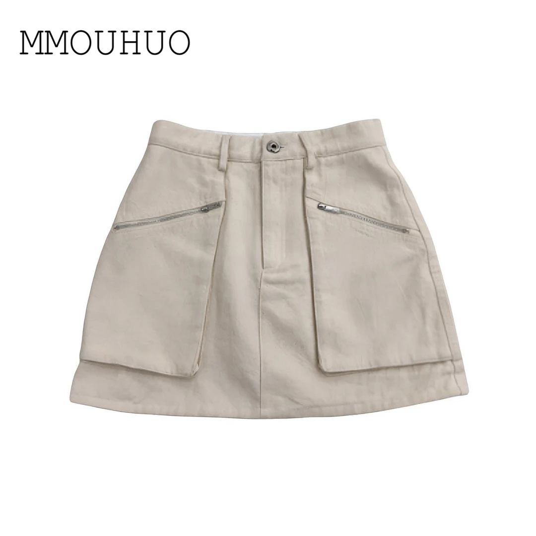 深圳MMOUHUO新款简约拉链大口袋牛仔短裙