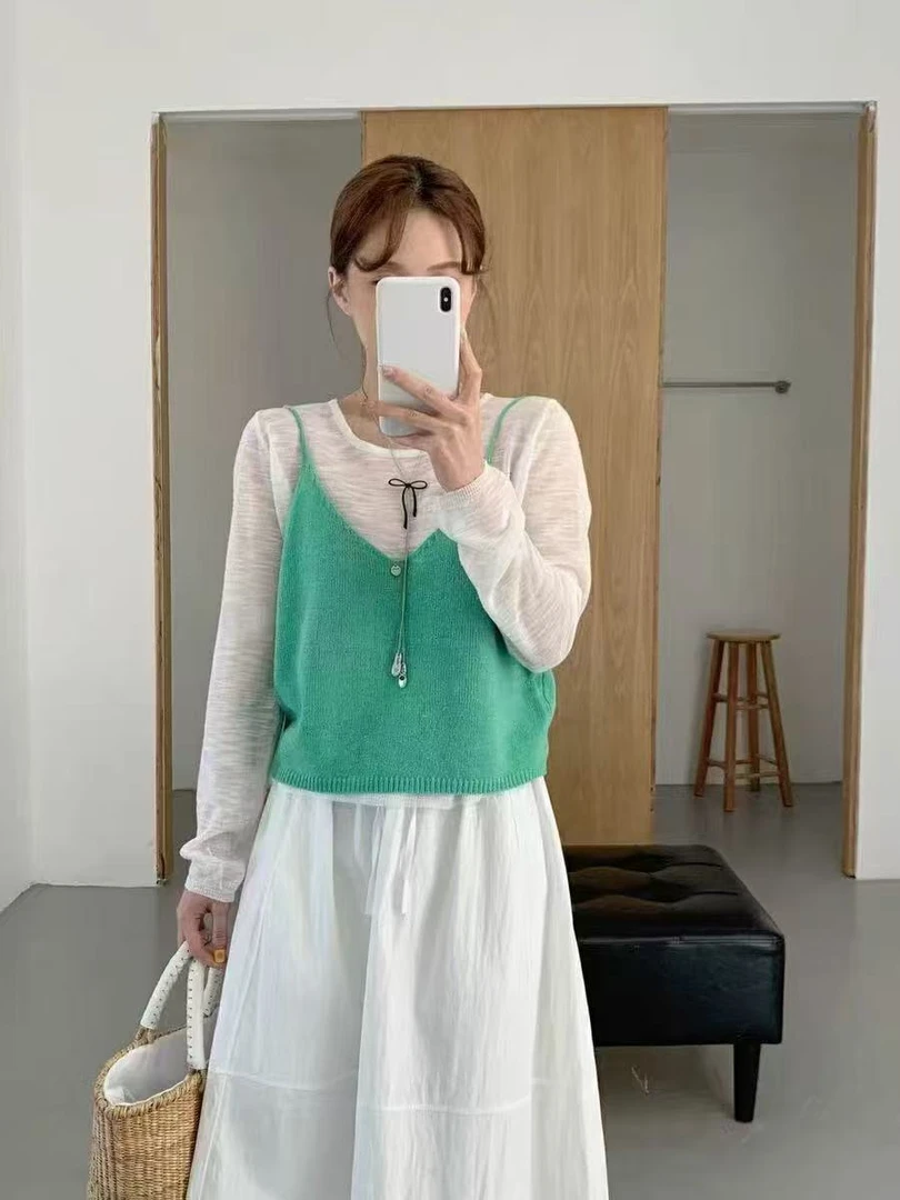 200-299晨太阳春夏宽松针织合集韩系春夏百搭慵懒风针织上衣女5