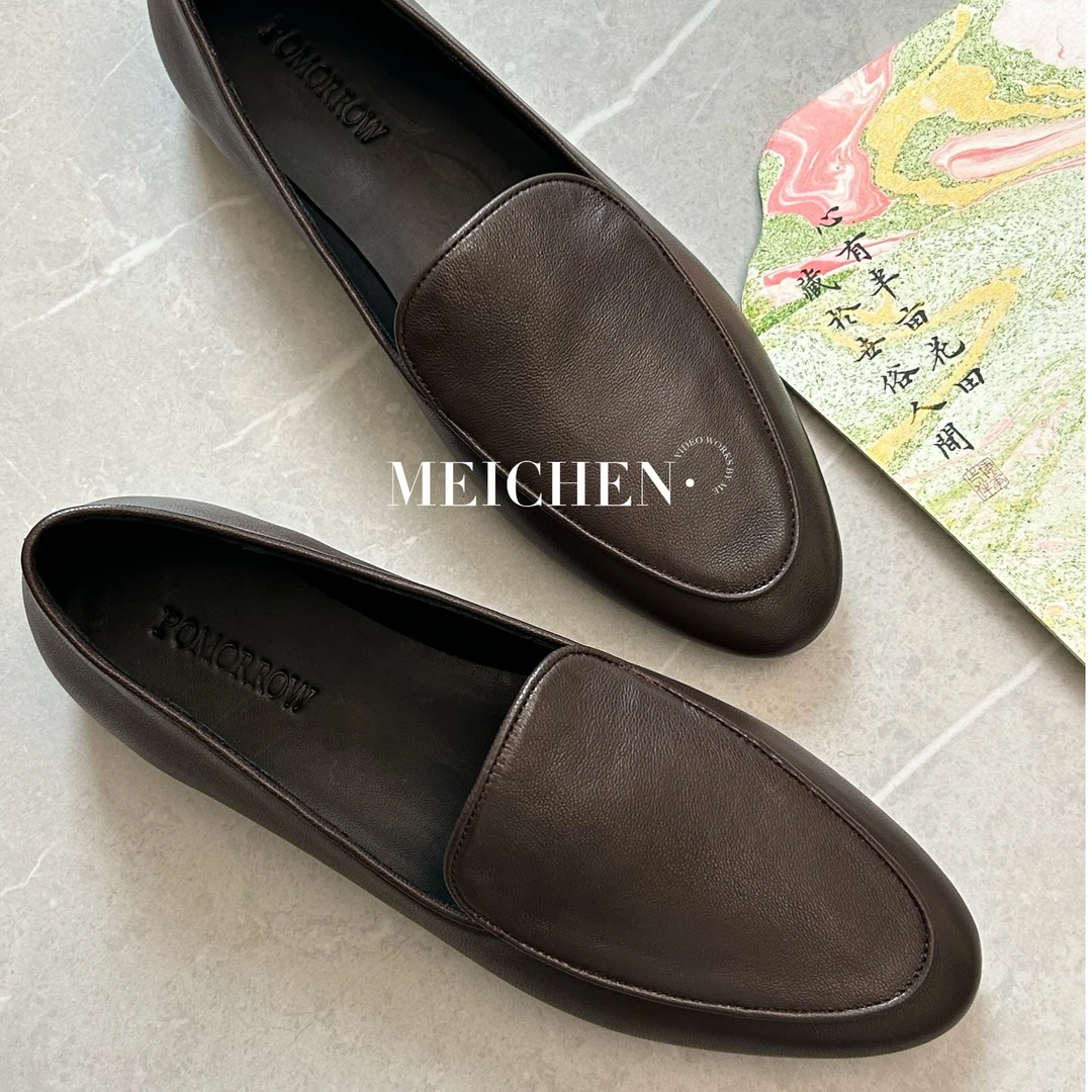MEICHEN·超软小羊皮圆尖头英伦风平底单鞋 一脚蹬软底百搭懒人鞋