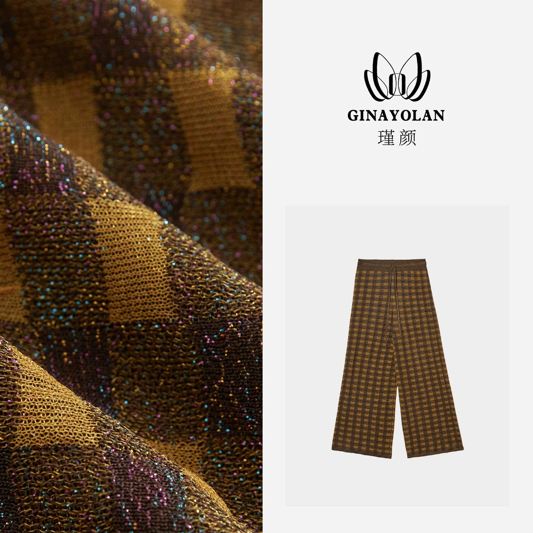 GINAYOLAN/瑾颜【设计师系列】意大利进口亮闪纱格纹夏季阔腿裤