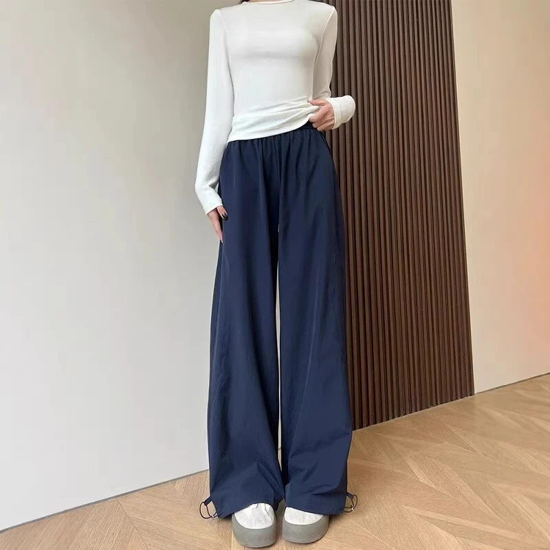 美式速干工装裤女夏季薄款胖妹妹mm高腰宽松显瘦阔腿休闲运动裤子