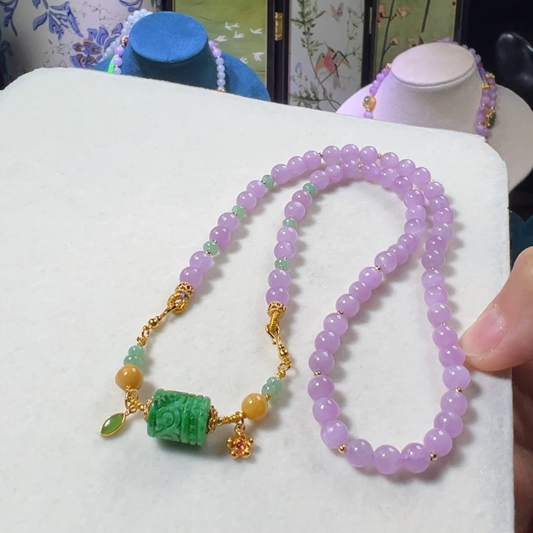 翡翠未镶嵌毛衣链辣绿桶珠项链手串两用