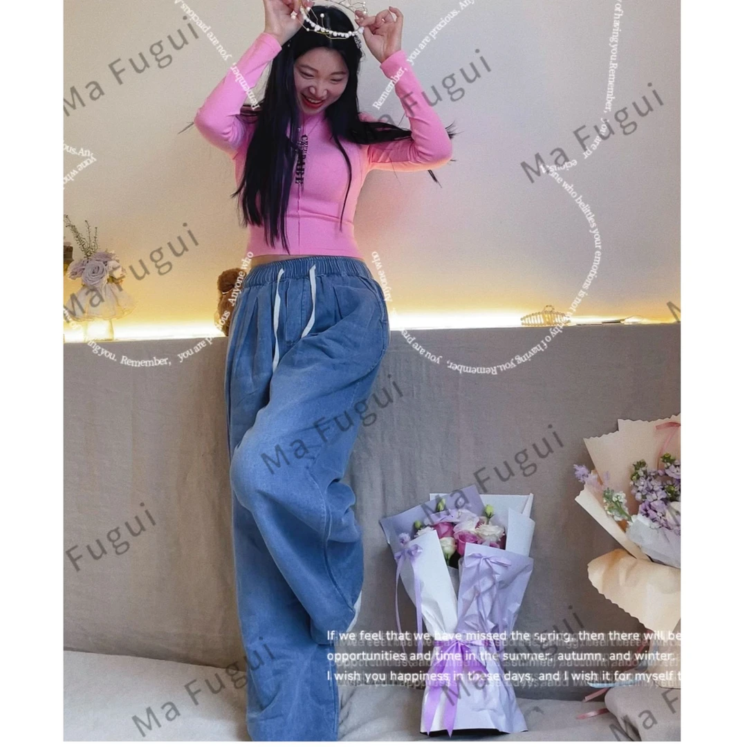 汉麻棉牛仔裤蓝色高腰休闲复古新款8841