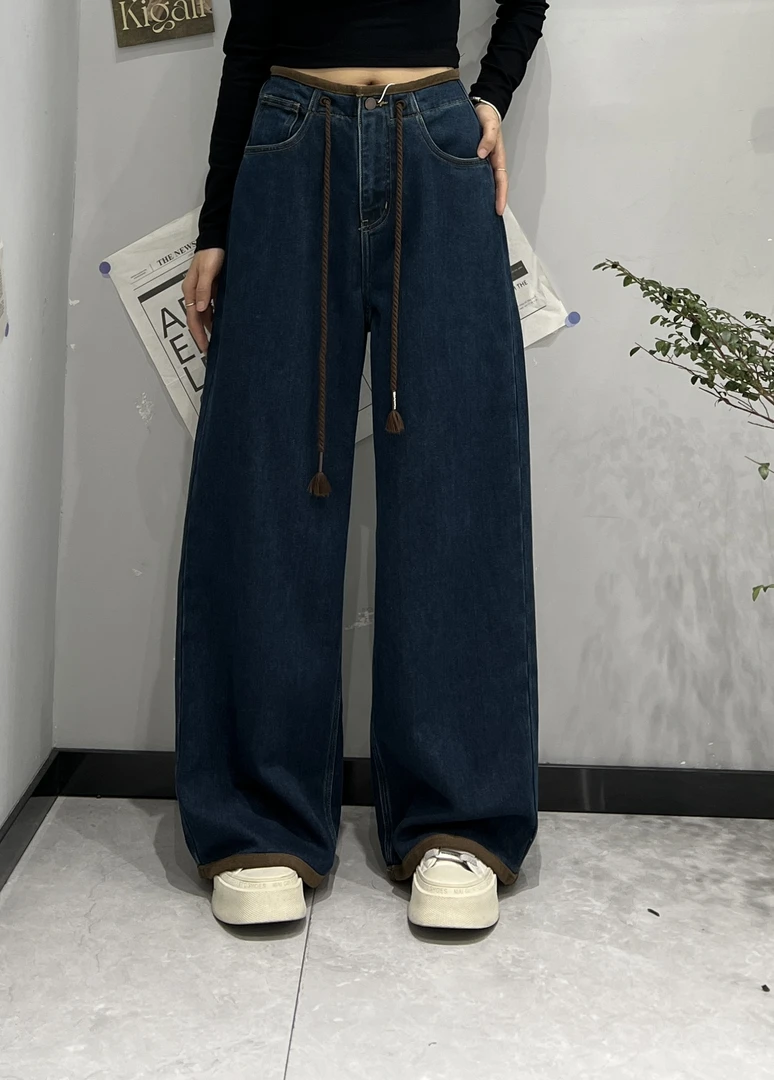 0103-15 女款百搭植绒阔腿牛仔裤  ZFC  87217