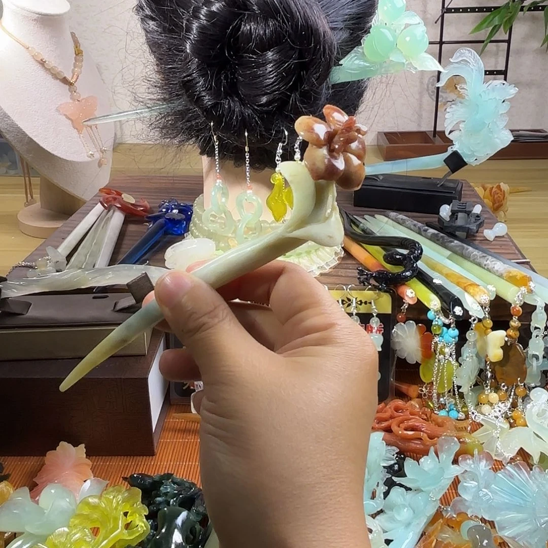 蛇纹石玉合金发饰