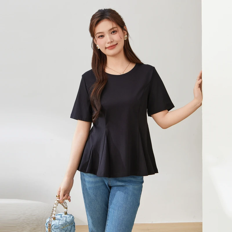 采多宝大码女装设计感鱼尾摆收腰显瘦上衣 EXZ2632