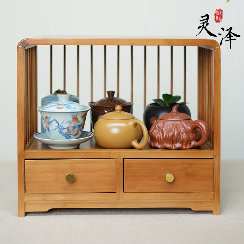 灵泽置物架层架收纳架杯架壶架茶具家用中式多功能茶道日式