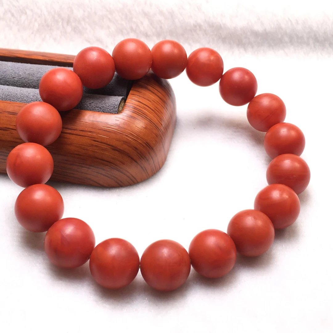 天然保山南红圆珠手卡11m高品 JX441