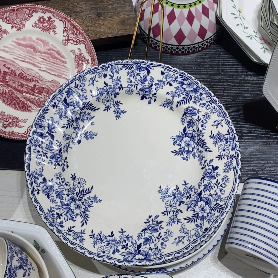 瓷微瑕青花十寸平盘