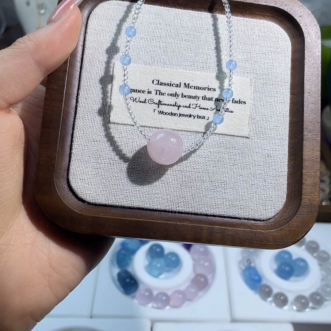 水晶手链未镶嵌粉晶吊坠