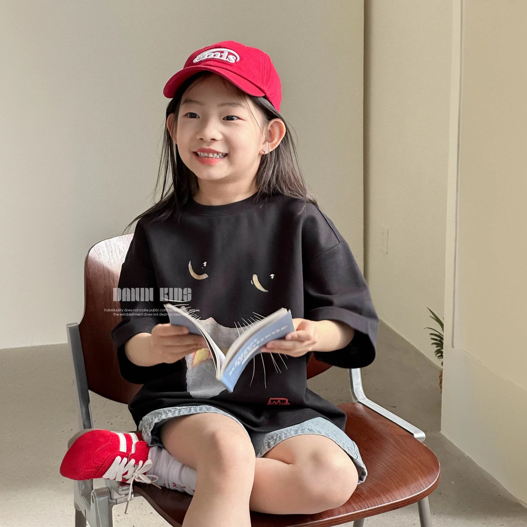 【嗒囜】不易掉色数码印花&双纱赛博棉女童2025夏装宽松短袖T恤童装