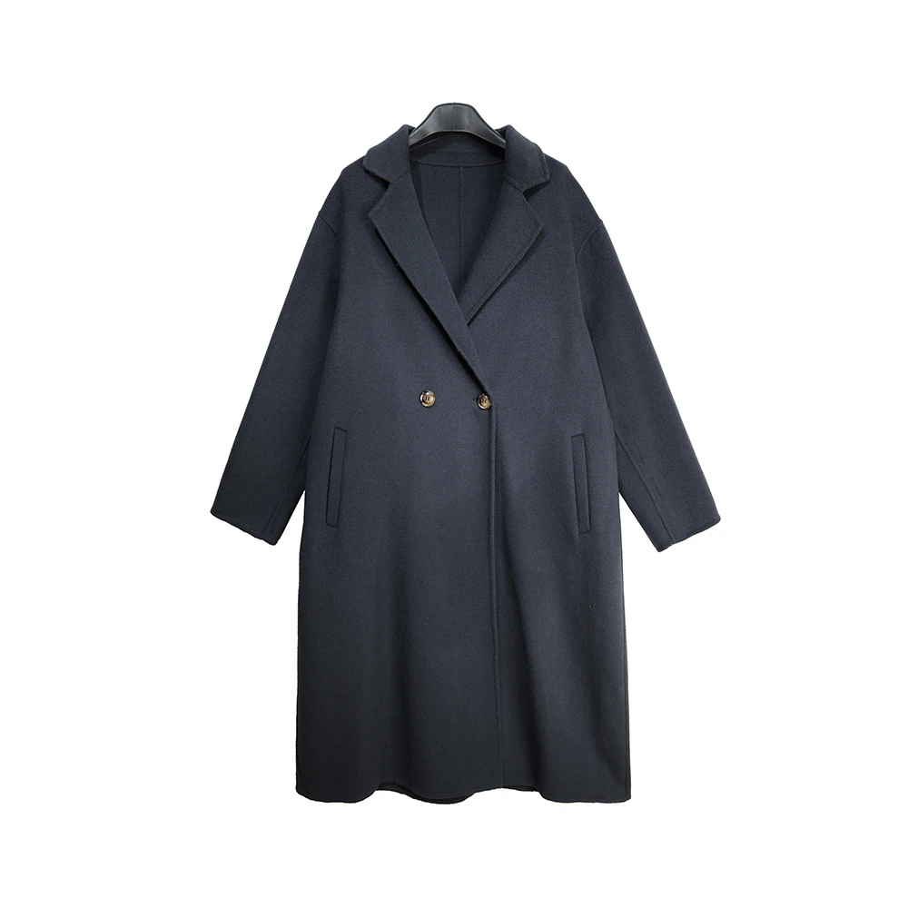 DY100【上新】高端赫本风墨绿色宽松茧型双面呢长款毛呢外套3D