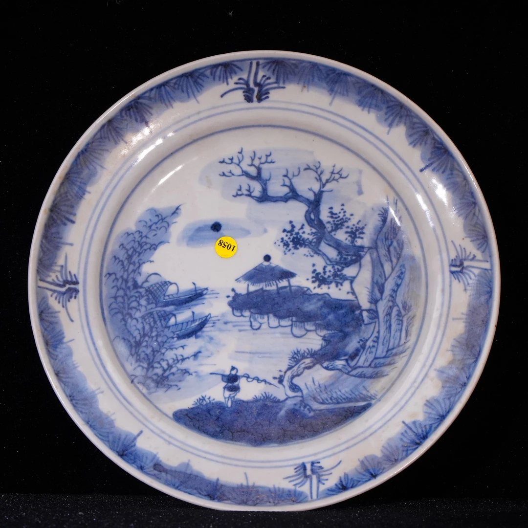 Lot38-C青花山水人物故事图纹盘-清代年制d21.3-GW12280006001054