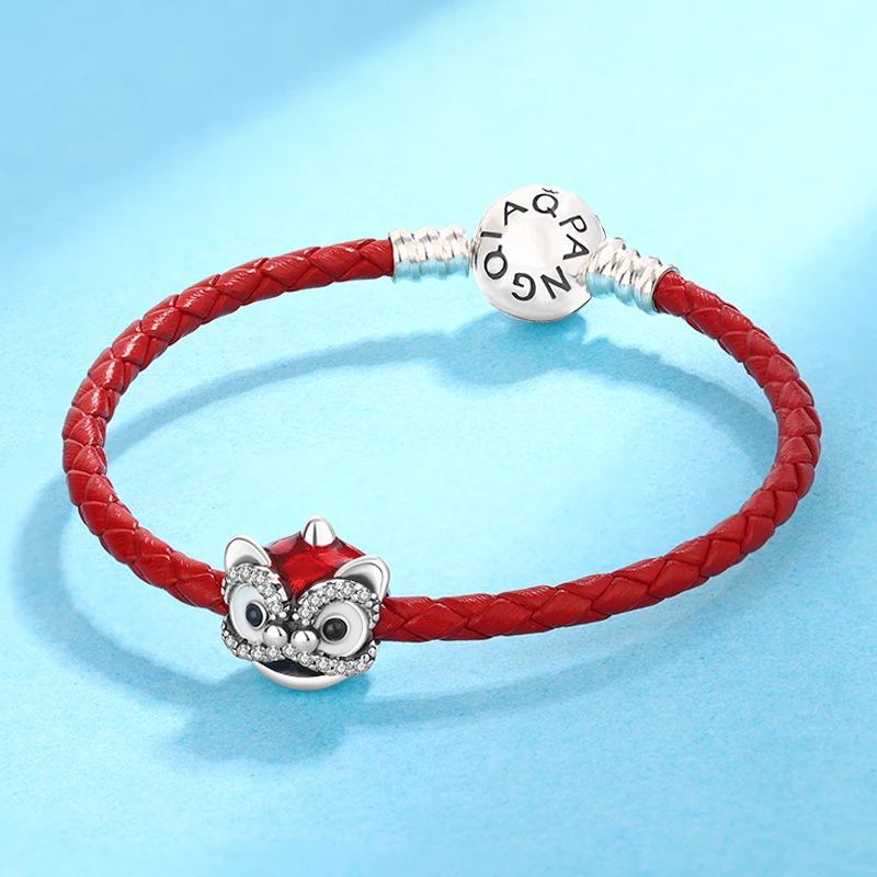 925银手链 潘家同款编织手绳s925银扣头福袋舞狮手工红色新年礼物