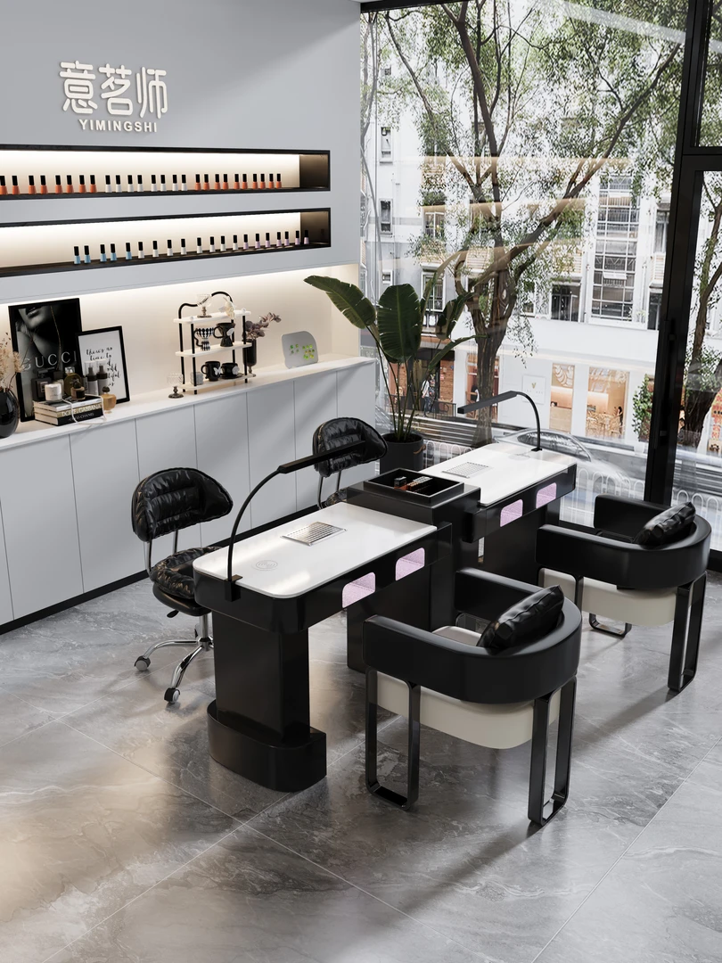 YIMINGSHI/意茗师M1熊猫色大理石大功率带吸尘器烤灯美甲店美甲桌