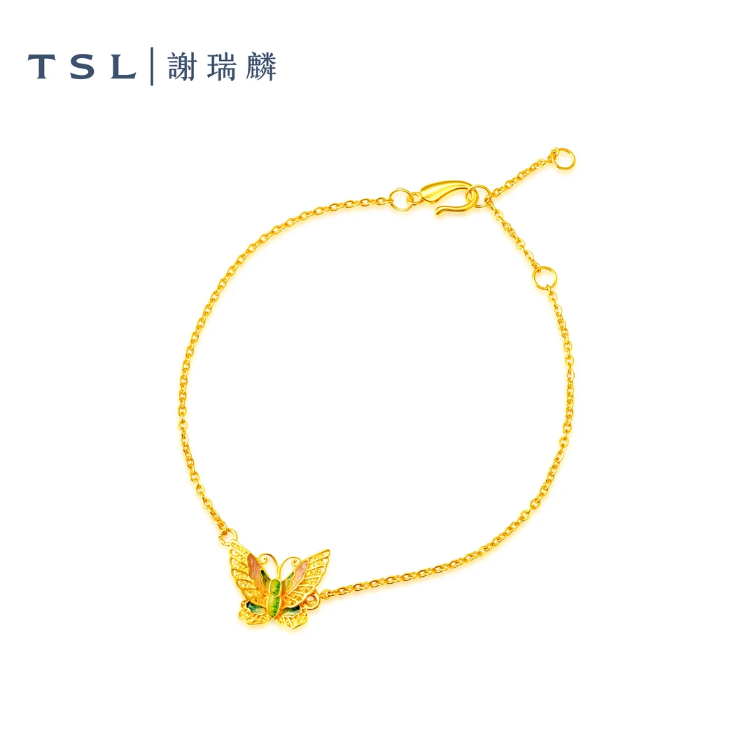 TSL/谢瑞麟足金999精致古法珐琅蝴蝶手链