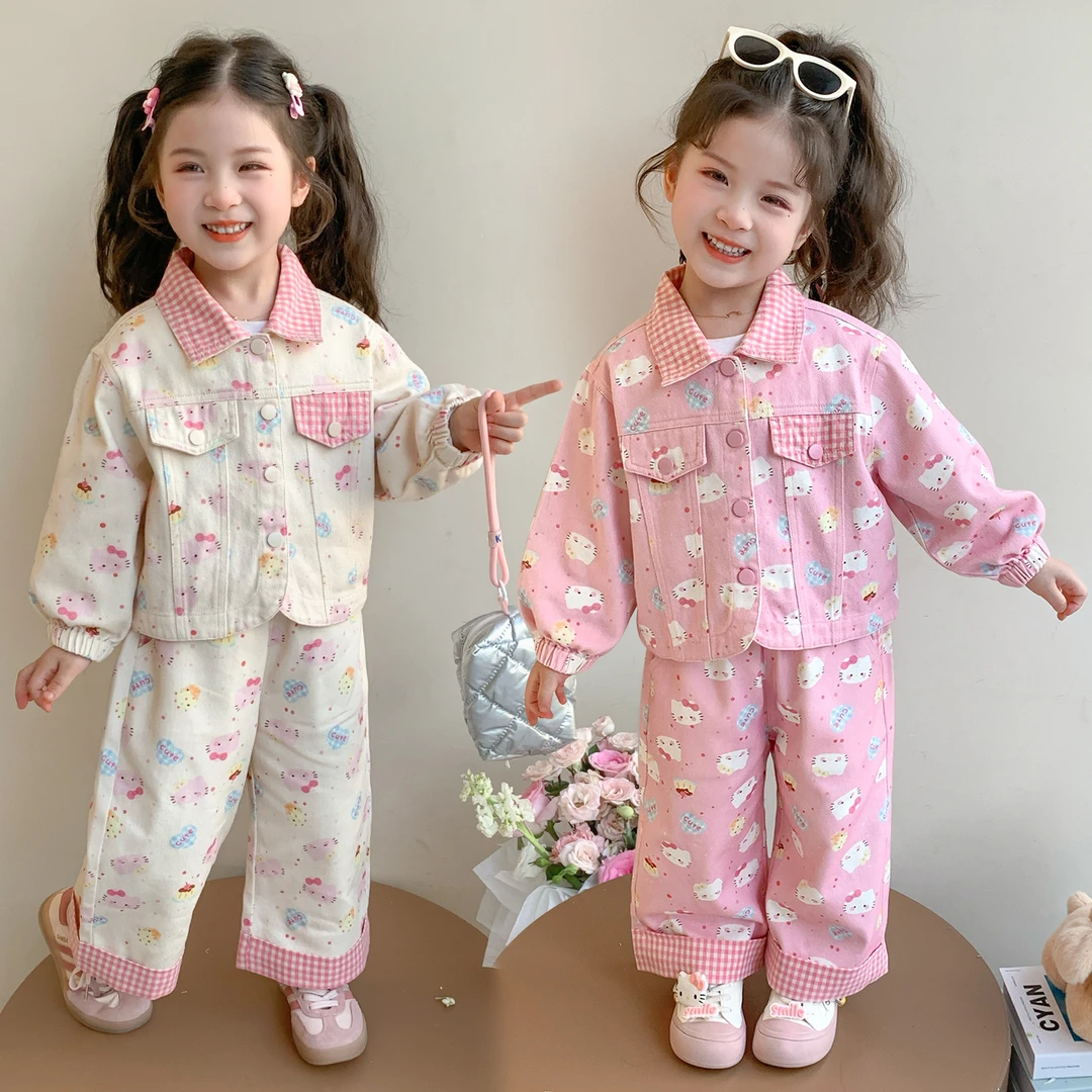 女童套装洋气时髦卡通儿童牛仔两件套小女孩宝宝春秋装2025新款潮