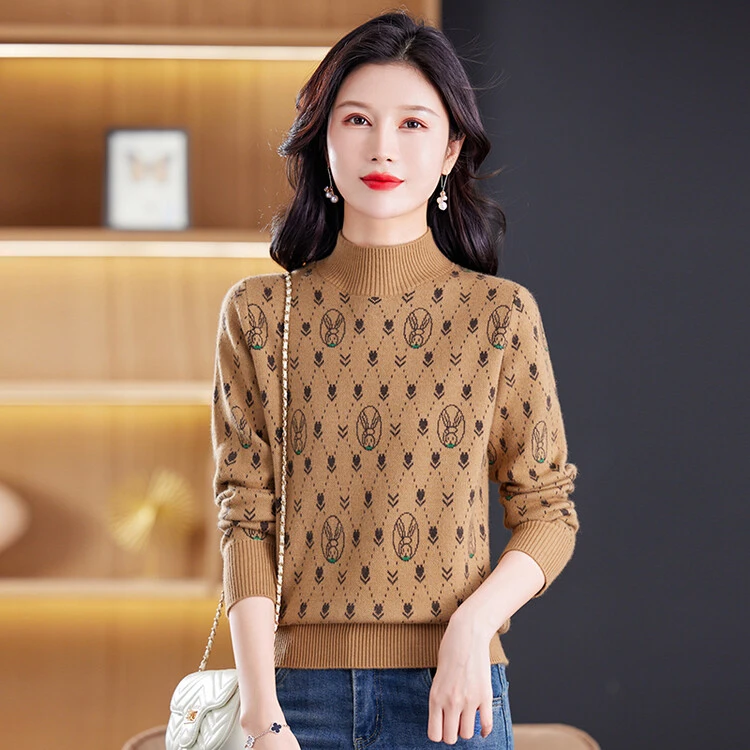 半高领长袖毛衣女2024秋冬新款内搭加厚宽松针织百搭洋气打底衫潮