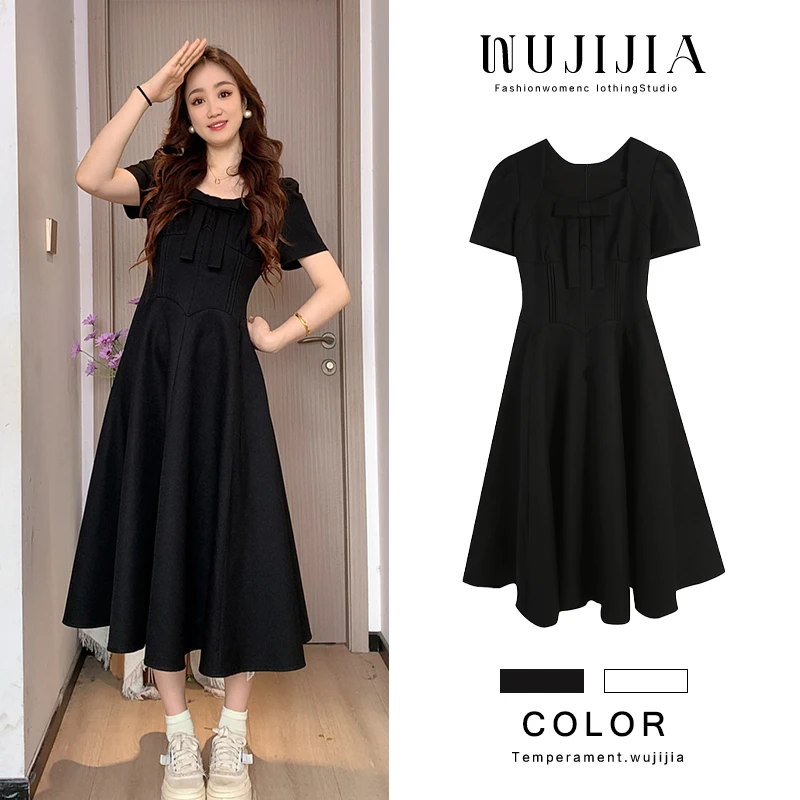 黑色长/短款连衣裙裙子后妈裙赫本风ZL气质赫本风连衣裙107846