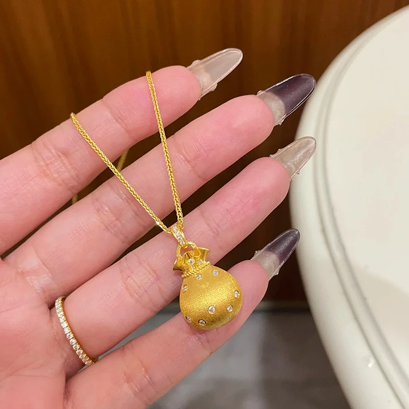 铜合金项链 拉丝钱袋子项链女新中式高级感锁骨链百搭时尚配饰