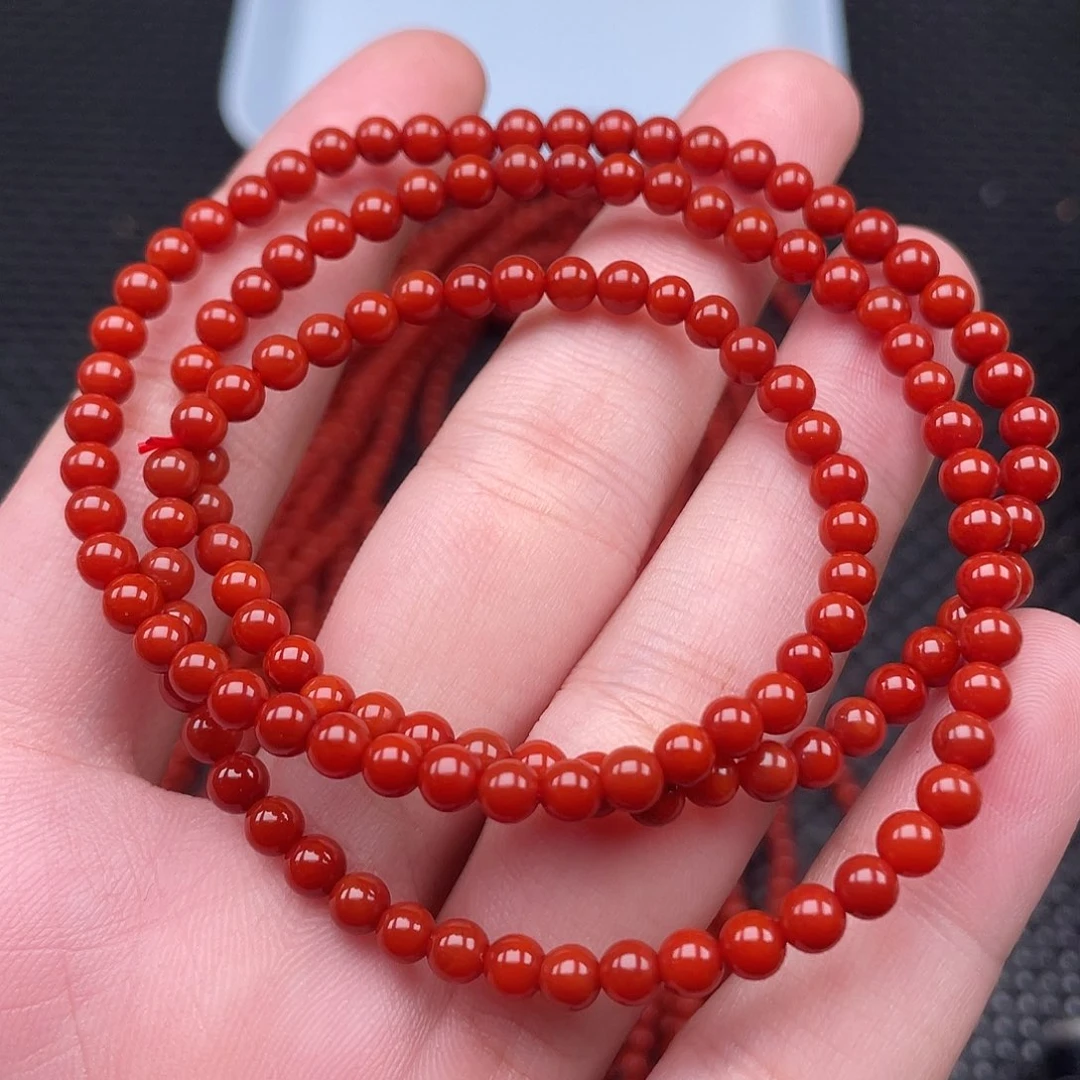 南红玛瑙未镶嵌4mm柿子红圆珠三圈