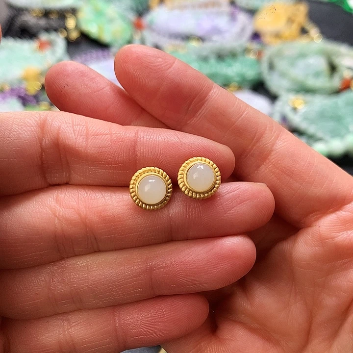 和田玉耳饰银S925镶嵌耳饰