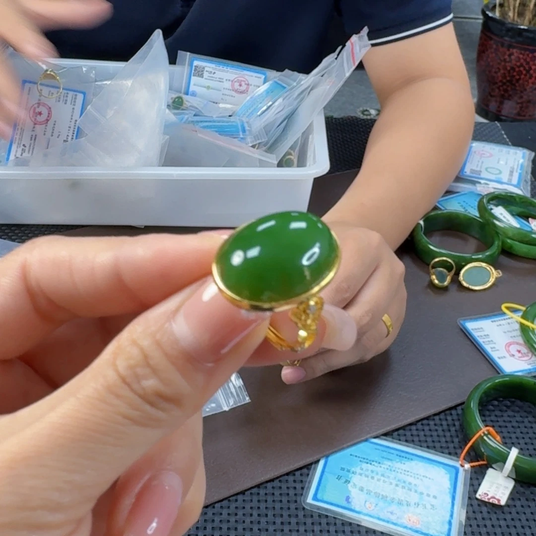 和田玉（碧玉）戒指银S925镶嵌