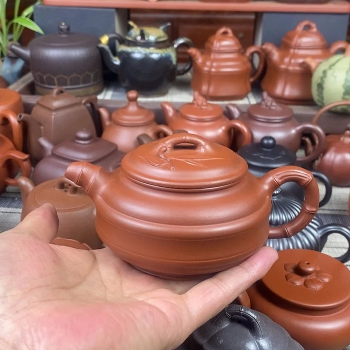 紫砂茶壶双线竹鼓260cc原矿红皮龙紫砂特价