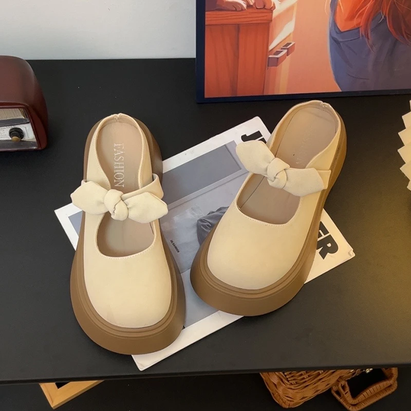 厚底包头半拖鞋女外穿2025年春夏季新款百搭仙女风蝴蝶结配裙子