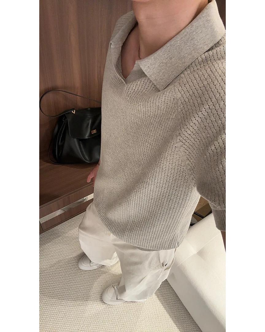 【koko】静奢新贵老钱混纺棉海鸥领百搭柔软感针织Polo衫