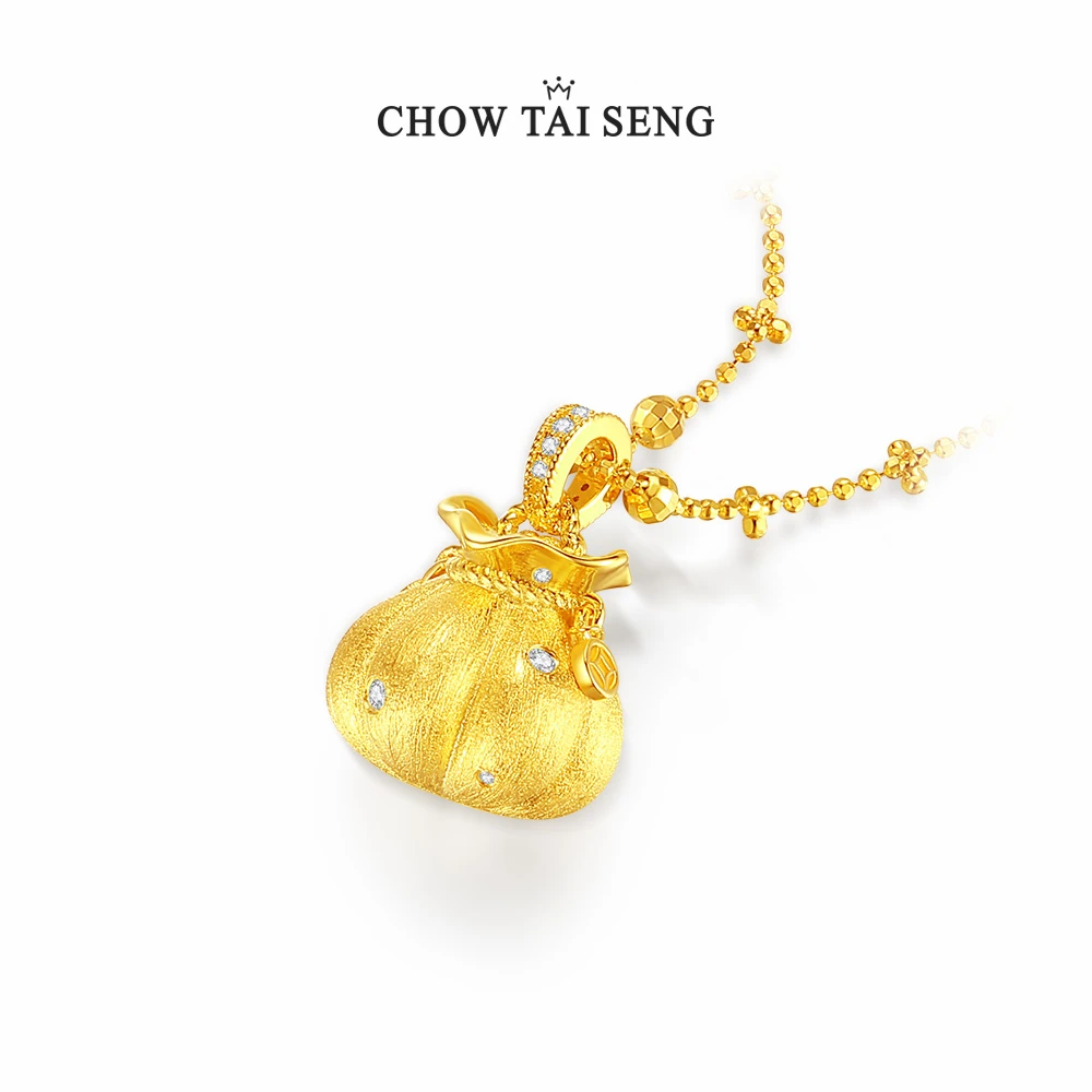 冬日新品周大生财源滚滚老钱风福袋钱袋子套链隔珠项链颈饰首饰